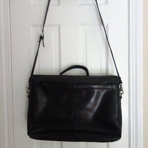 Vtg FOSSIL Heavy Quality Black Leather Laptop / Messenger Bag